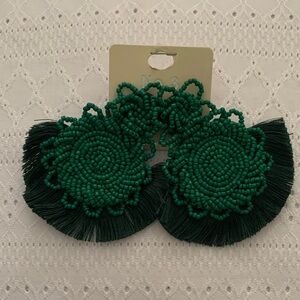 Green Beaded Fringe Earrings